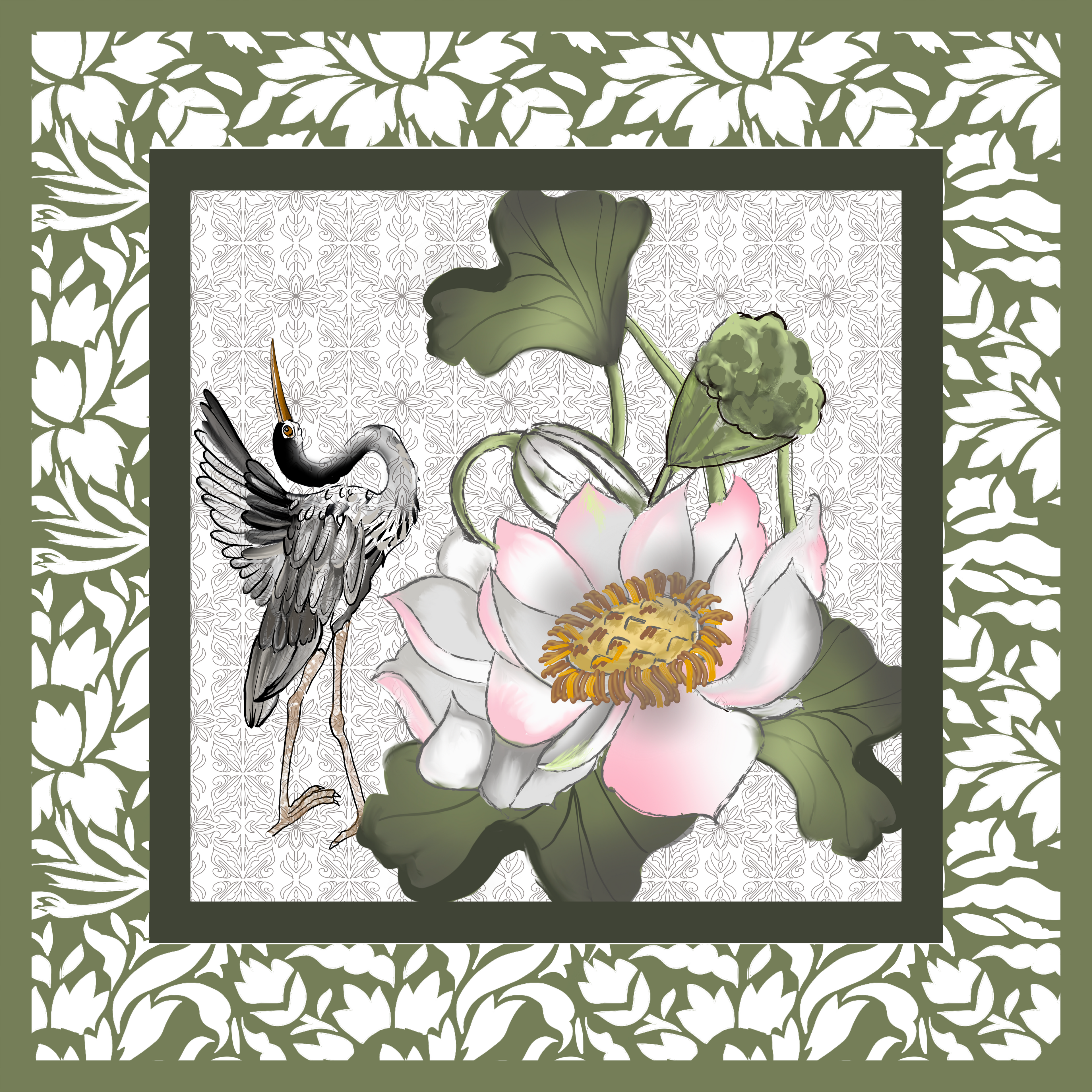 Lotus and Heron Reverie